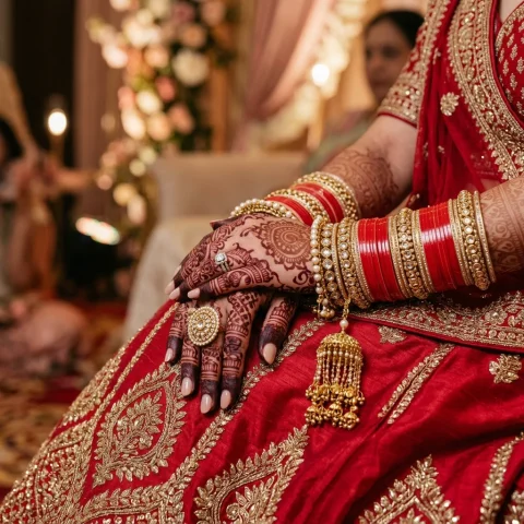 Gold kalira and bridal chura with flowers