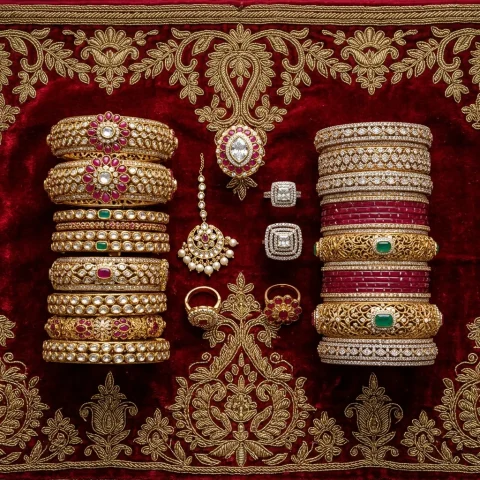 Bridal kangan and rings flat lay